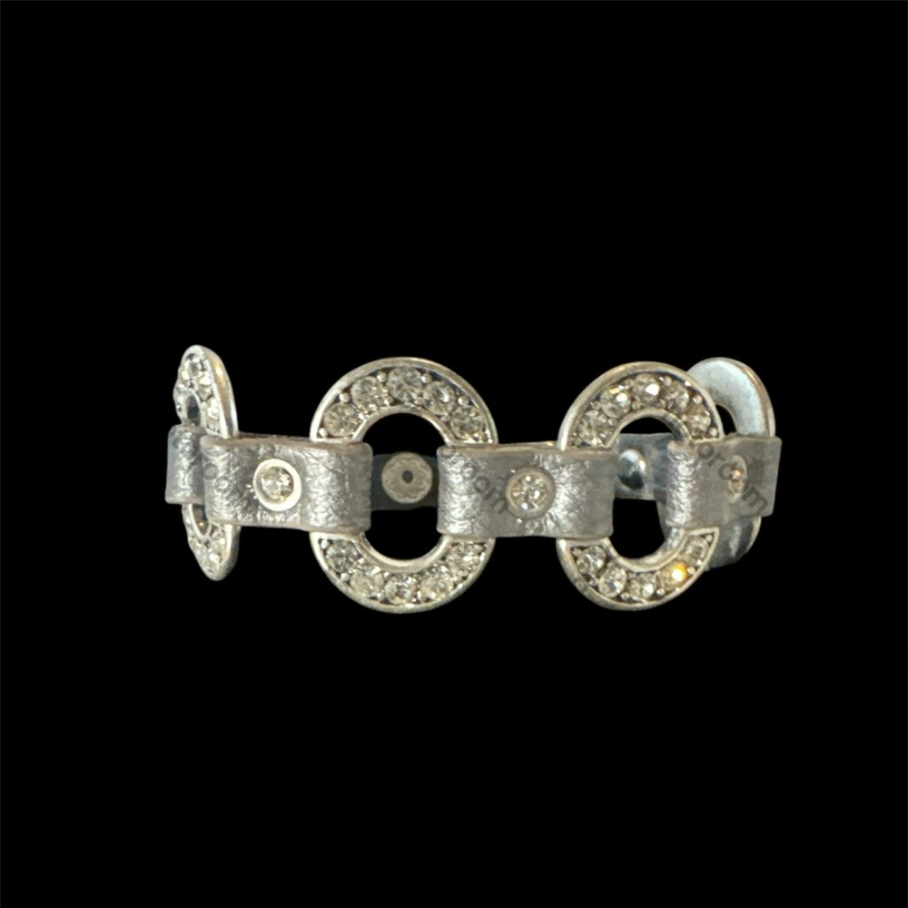 Premier Designs Matte Silver Bracelet “Starlet” Leather Band w/ Rhinestones.